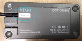 Photograph of base of VTAP100-PRO-BW-CC showing serial number sticker