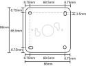 Diagram showing the location of mounting holes, in the base plate of the optional wallbox