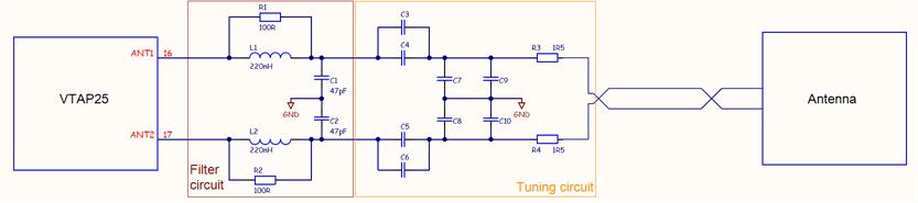 Example schematic for differential mode filtering